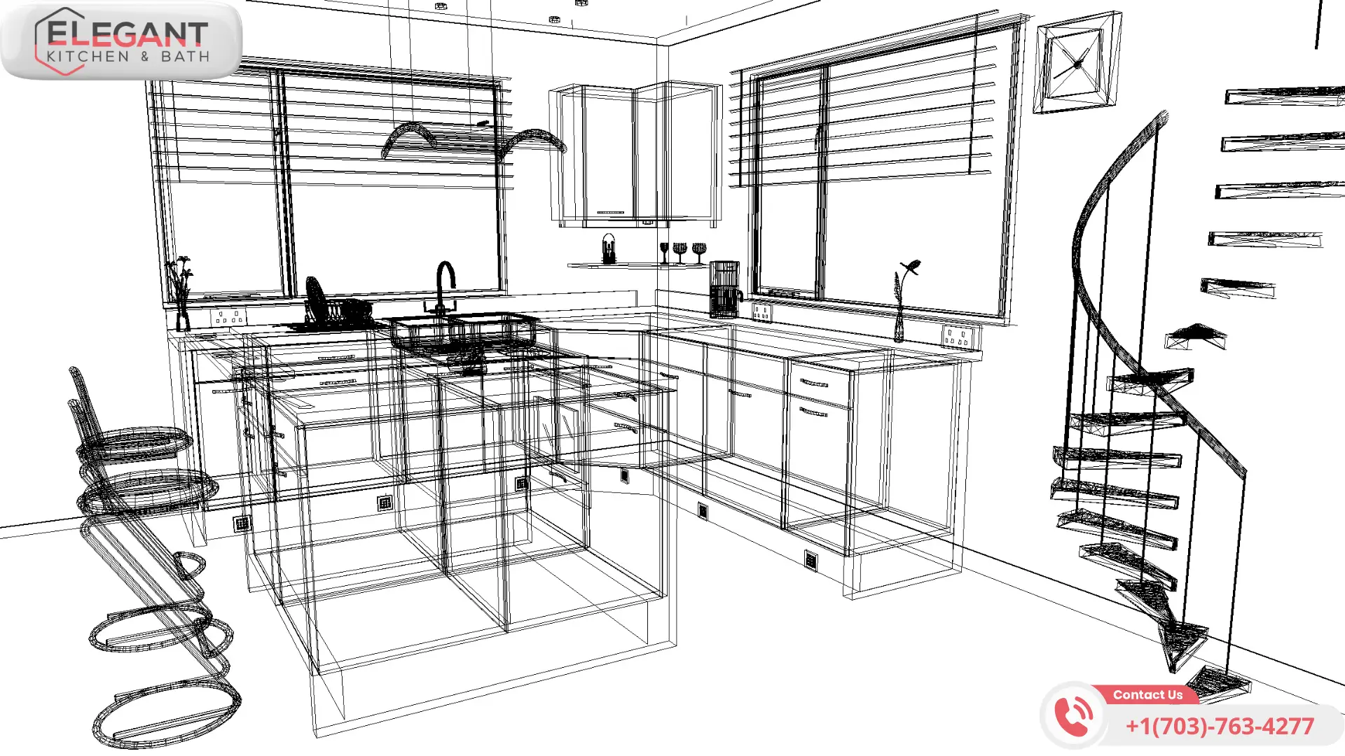 kitchen-space-optimization-with-3d designs in virginia with elegant kitchen and bath