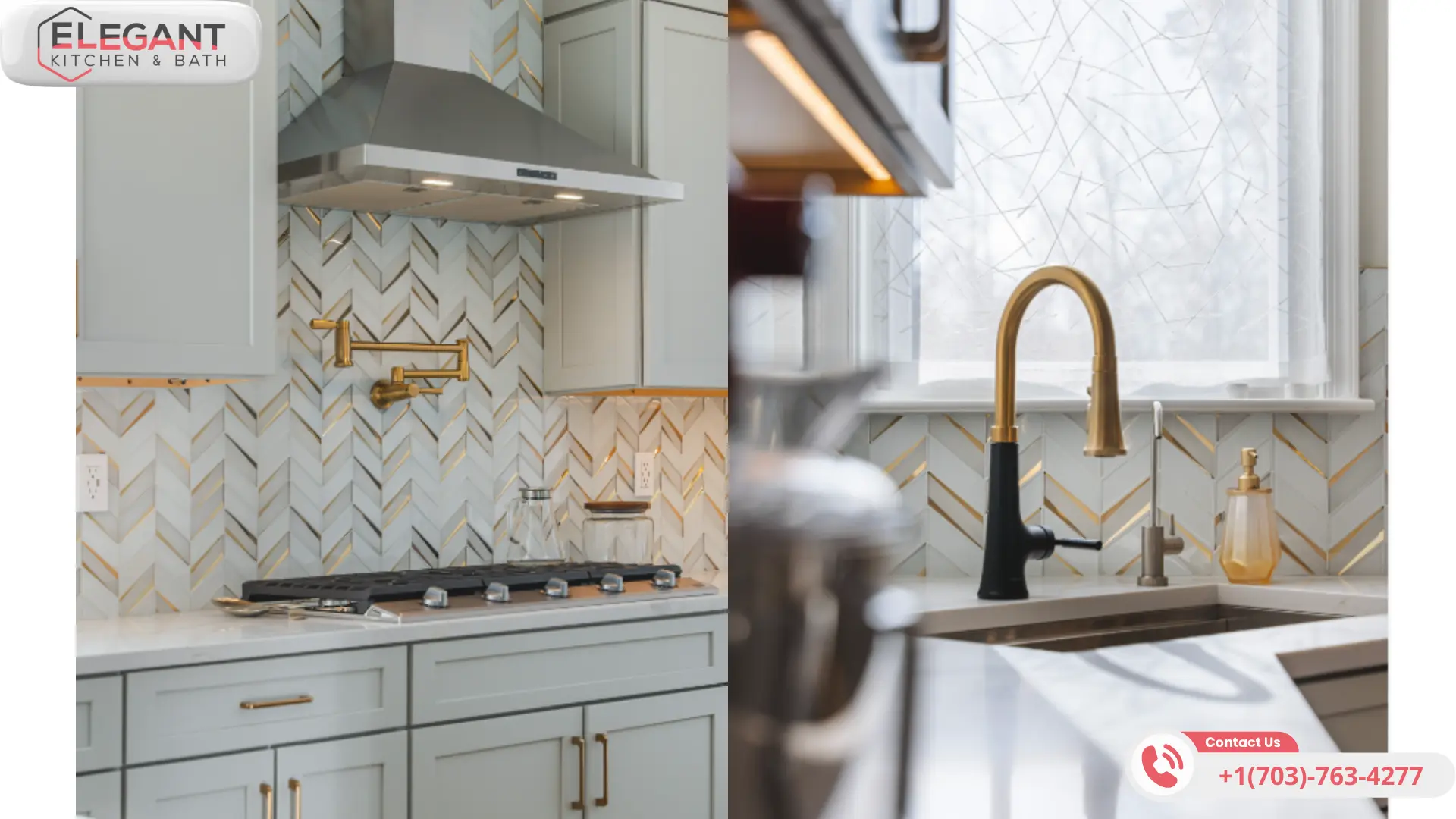 Warm-metal-accents with Small-Scale Backsplash Tile